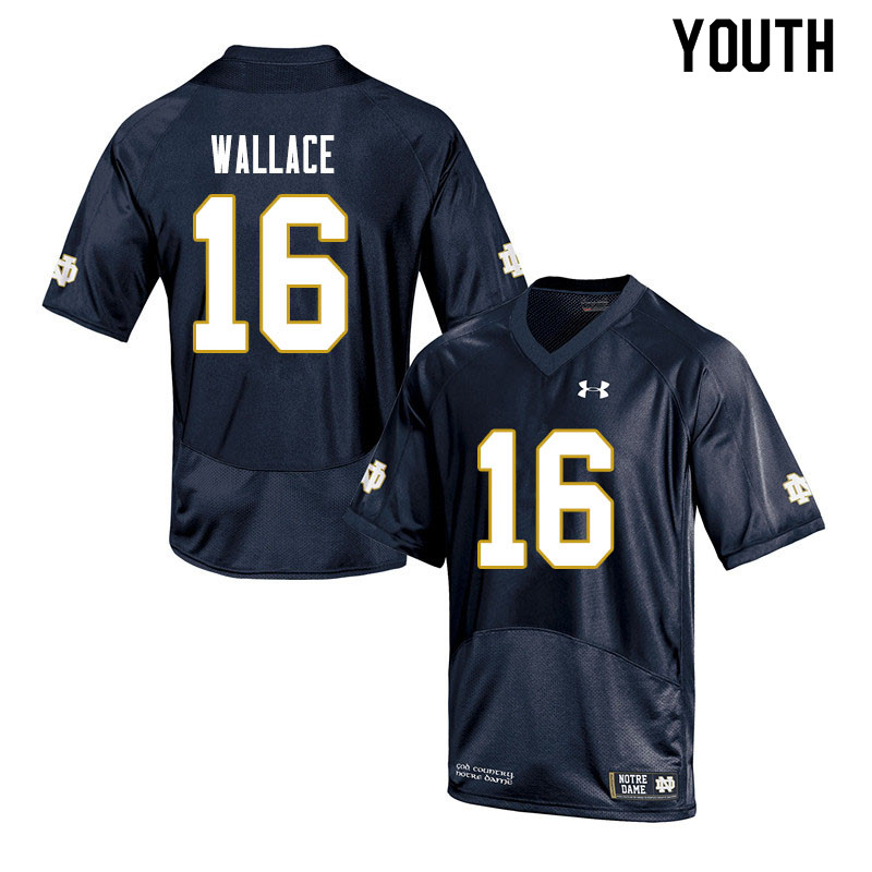 Youth #16 KJ Wallace Notre Dame Fighting Irish College Football Jerseys Sale-Navy
